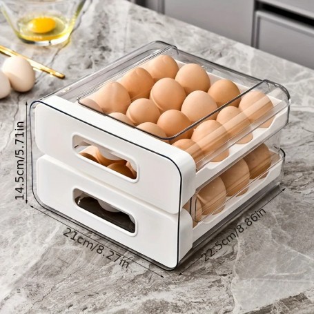 Organisateur d’Œufs pour Réfrigérateur, Boîte de Rangement Empilable à 2 Couches