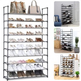 Etagère à chaussures, 9 niveaux en Plastique et Acier inoxydable