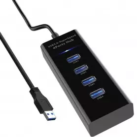 USB Hub 3.0, 4 ports USB Hub haute vitesse, avec câble étendu de 1 pied et lumières LED