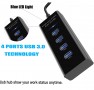 USB Hub 3.0, 4 ports USB Hub haute vitesse, avec câble étendu de 1 pied et lumières LED