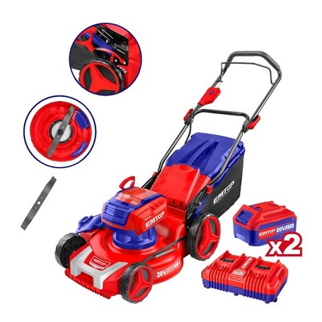 Tondeuse à gazon sans fil EMTOP ELML20185, 40V, Sans balais , 2800 tr/min, 460 mm