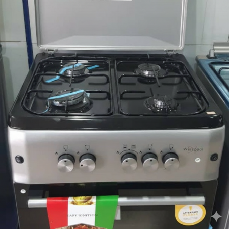 Cuisinière à Gaz Westpool 60x60 cm, 4 brûleurs à gaz avec Four à Gaz, Italien, élégant et ergonomique