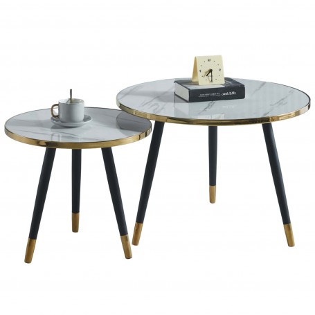 Ensemble de tables basses gigognes, Design moderne effet marbre blanc et doré – Structure métallique élégante