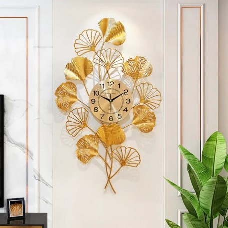 Horloge Murale de décoration style Feuille de Ginkgo A298, Design Moderne & Luxueux