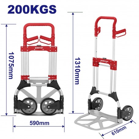 Chariot Pliable EMTOP EMWB9A20, 200 kg, – Aluminium, Roues 200 mm, avec Sandow