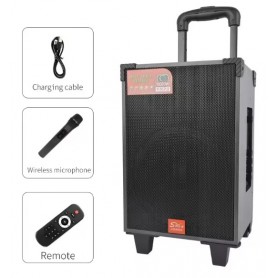 Enceinte Bluetooth Haut-parleur Portable SING-E JQS 908S, 40 W PMPO avec Chariot en Bois
