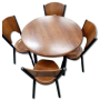 Ensemble de Salle à Manger Rond Bois Table et 4 Chaises en Métal Noir