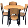 Ensemble de Salle à Manger Rond Bois Table et 4 Chaises en Métal Noir