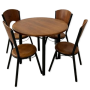 Ensemble de Salle à Manger Rond Bois Table et 4 Chaises en Métal Noir