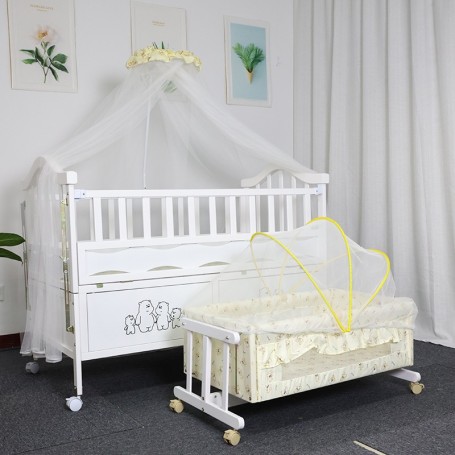 Ensemble lit bébé en bois blanc avec berceau – Cododo multifonction avec rangement