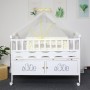 Ensemble lit bébé en bois blanc avec berceau – Cododo multifonction avec rangement