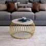 Lot de 2 Table Basse Ronde Dorée Ornementale, effet effet marbre solide et durable