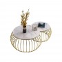 Lot de 2 Table Basse Ronde Dorée Ornementale, effet effet marbre solide et durable