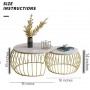 Lot de 2 Table Basse Ronde Dorée Ornementale, effet effet marbre solide et durable