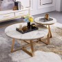 Ensemble de Tables Basses Rondes en Marbre Blanc & Fer Forgé Doré – Style Minimaliste