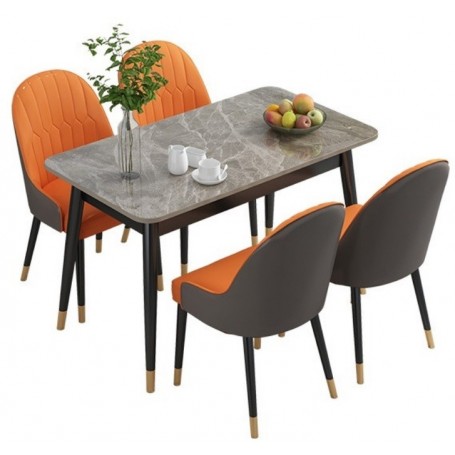 Table à Manger Moderne avec Plateau Effet Marbre & Chaises Design