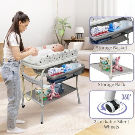 Table à Langer et de Soins Bébé Multifonctionnelle 2-en-1, Pliable et Ergonomique