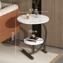 Table de chevet d'Appoint à 2 Niveaux en Marbre et Blanc pour Salon, Chambre ou Bureau