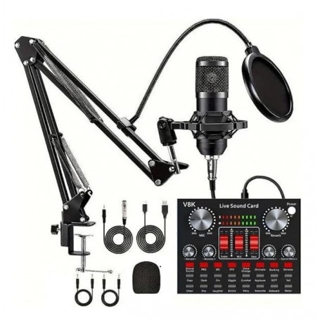 Kit Microphone Studio BM-800 avec Carte Son V8K – Ensemble Audio Professionnel pour Podcast, Chant et Streaming