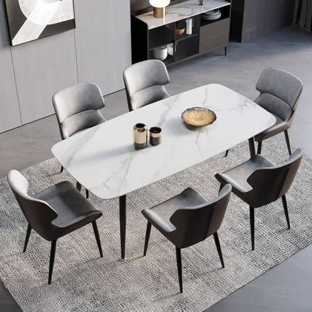 Table de Salle à Manger Contemporaine de Luxe, Plateau en Pierre Frittée