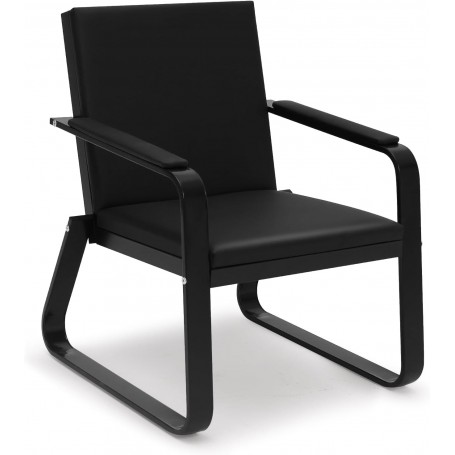 Fauteuil d’Accueil, Chaise de Salle d’Attente 1 Place avec Accoudoirs en Cuir PU Noir