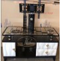Meuble TV avec Support, Plateau en verre trempé noir, Structure robuste et stable