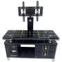 Meuble TV avec Support, Plateau en verre trempé noir, Structure robuste et stable