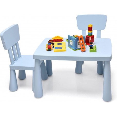 Ensemble Table et Chaises Enfant, 1 Table + 2 Chaises Bleu pour Manger, Jouer et Étudier