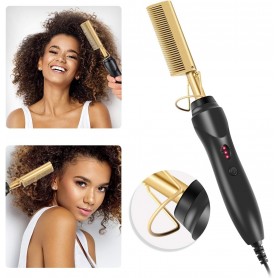 Peigne Lissant Chauffant Électrique Anti-Brûlure, Lissage Rapide Portable pour Cheveux Secs et Humides