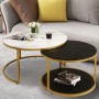 Tables Basses Gigognes Modernes, Lot de 2 en Effet Marbre Blanc & Noir avec Structure Dorée