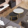 Tables Basses Gigognes Modernes, Lot de 2 en Effet Marbre Blanc & Noir avec Structure Dorée