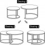 Tables Basses Gigognes Modernes, Lot de 2 en Effet Marbre Blanc & Noir avec Structure Dorée