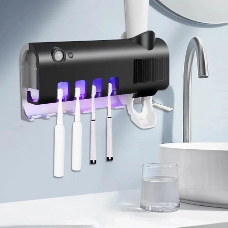 Porte-Brosse à Dents Intelligent avec Stérilisateur UV, Distributeur Automatique & Recharge Solaire
