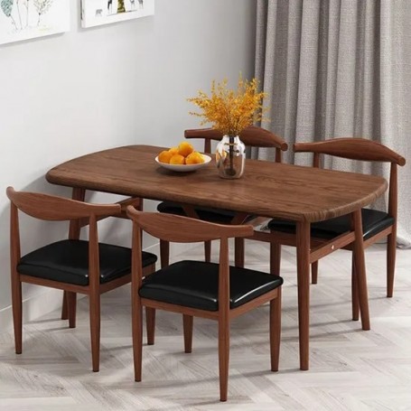 Ensemble de table à Manger UL-25DR013 avec 4 Chaises, Moderne Rembourrées, couleur Marron