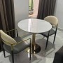 Ensemble Table à Manger UL-25DR138 Ronde en Pierre Frittée+2 Chaises Design Luxe