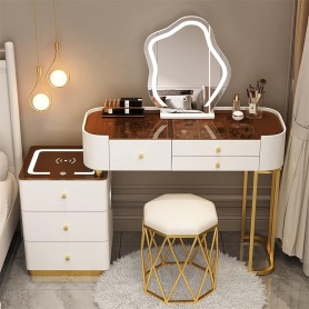 Coiffeuse Moderne Nordique UL-25WR015, Miroir LED 3 Lumières avec Tabouret & Meuble Latéral