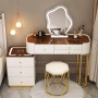 Coiffeuse Moderne Nordique UL-25WR015, Miroir LED 3 Lumières avec Tabouret & Meuble Latéral