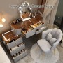 Coiffeuse Moderne Nordique UL-25WR015, Miroir LED 3 Lumières avec Tabouret & Meuble Latéral