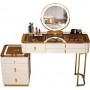Coiffeuse Moderne Nordique UL-25WR015, Miroir LED 3 Lumières avec Tabouret & Meuble Latéral