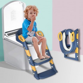 Siège de Pot Bébé Réducteur Pliable de Toilette Jaune pour Enfants avec Marches, Ajustable
