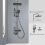 Ensemble de Douche Thermostatique 4 Fonctions, Température Stable, Pomme de Douche Pluie, Douchette & Finition Noire
