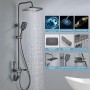 Ensemble de Douche Thermostatique 4 Fonctions, Température Stable, Pomme de Douche Pluie, Douchette & Finition Noire