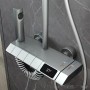 Ensemble de Douche Thermostatique 4 Fonctions, Température Stable, Pomme de Douche Pluie, Douchette & Finition Noire