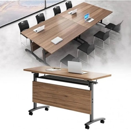 Table de bureau et de conférence pliante et mobile, Table de formation modulable sur roulettes, 120×40×75 cm