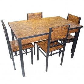 Table à Manger 4 Places Bois Naturel & Acier Noir, Table 120 cm, Structure Solide & Style Industriel