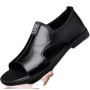 Sandales Homme en Cuir, Noire, Confort Été, Antidérapantes, Respirantes & Grandes Tailles (JY156)