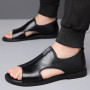 Sandales Homme en Cuir, Noire, Confort Été, Antidérapantes, Respirantes & Grandes Tailles (JY156)