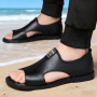 Sandales Homme en Cuir, Noire, Confort Été, Antidérapantes, Respirantes & Grandes Tailles (JY156)