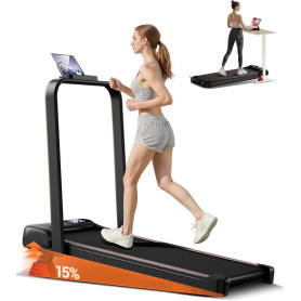 Tapis de Course Pliable Noir,1 à 8 km/h, Compact, Support Téléphone & Structure Acier