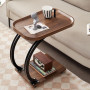 Table de chevet, d’Appoint en Forme C avec Roulettes, Double Plateau, Mobile & Gain de Place
